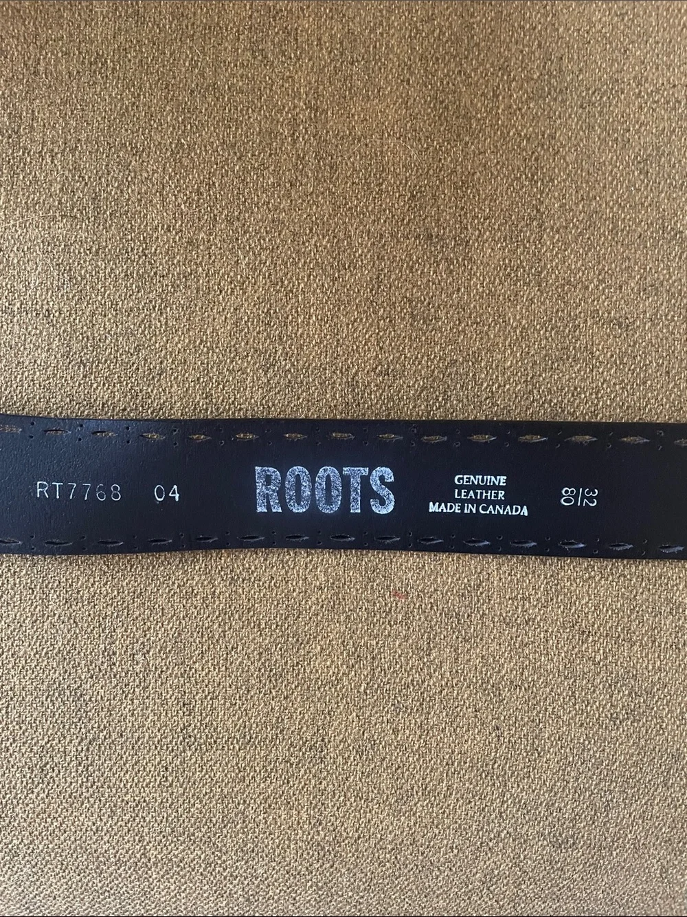 Roots Black Leather Belt with Silver-Tone Buckle - Picture 2 of 4